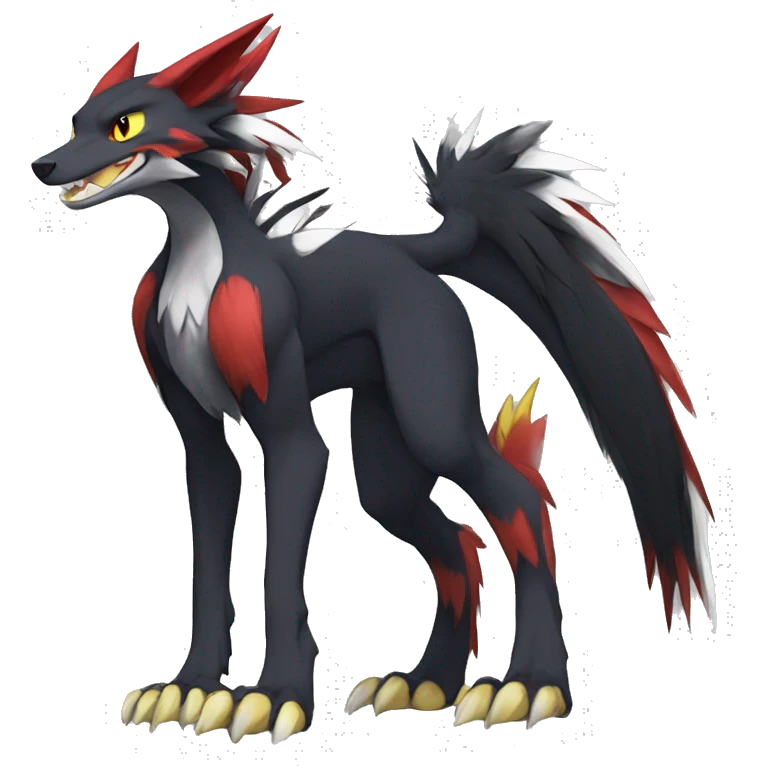 Anthro Cute cool black red white yellow nargacuga-sergal animal hybrid Fakemon full body emoji
