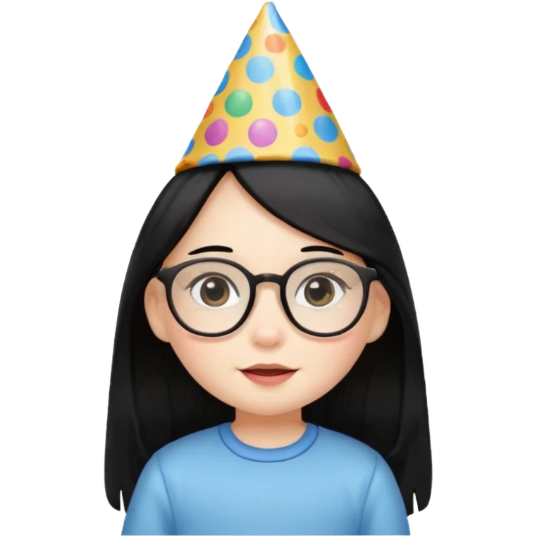 a little girl with long black hair with birthday hat, wearing glasses















 emoji