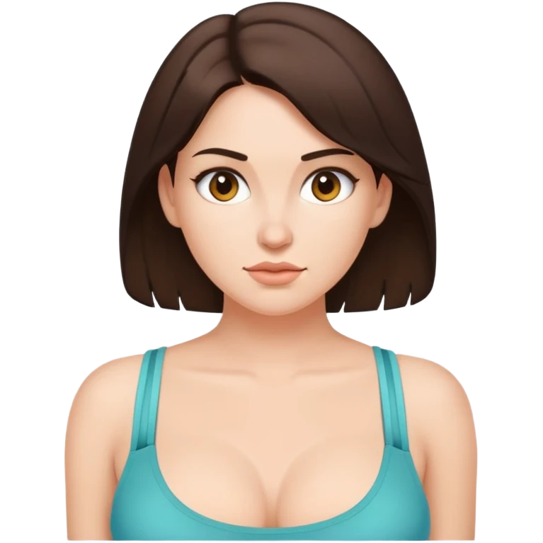 Brunette woman with 32g breasts wearing tank top with thin straps emoji