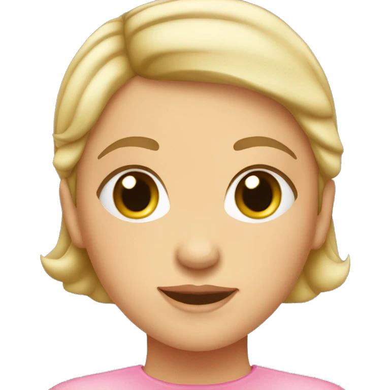 head shot of a caucasian young girl with a buzz cut wearing a pink dress  emoji