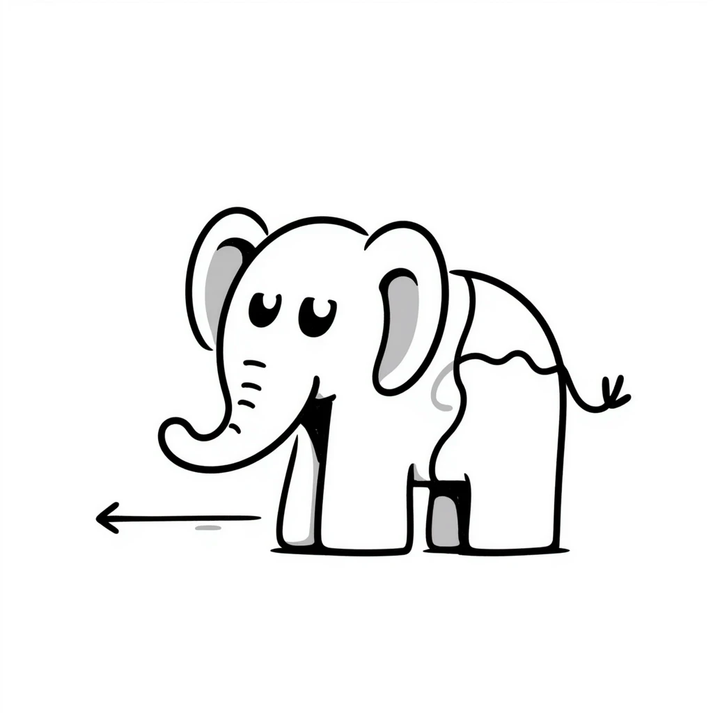 A hand-drawn wooden puzzle elephant toy with a silly cute expression and puzzle piece joints emoji