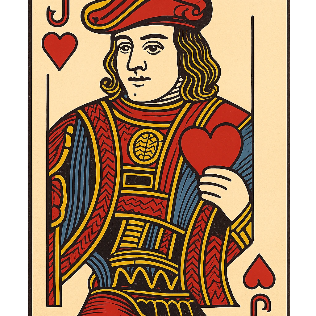 Jack of hearts playing card character with detailed facial features and traditional playing card styling emoji
