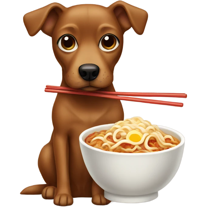small brown dog eating ramen emoji