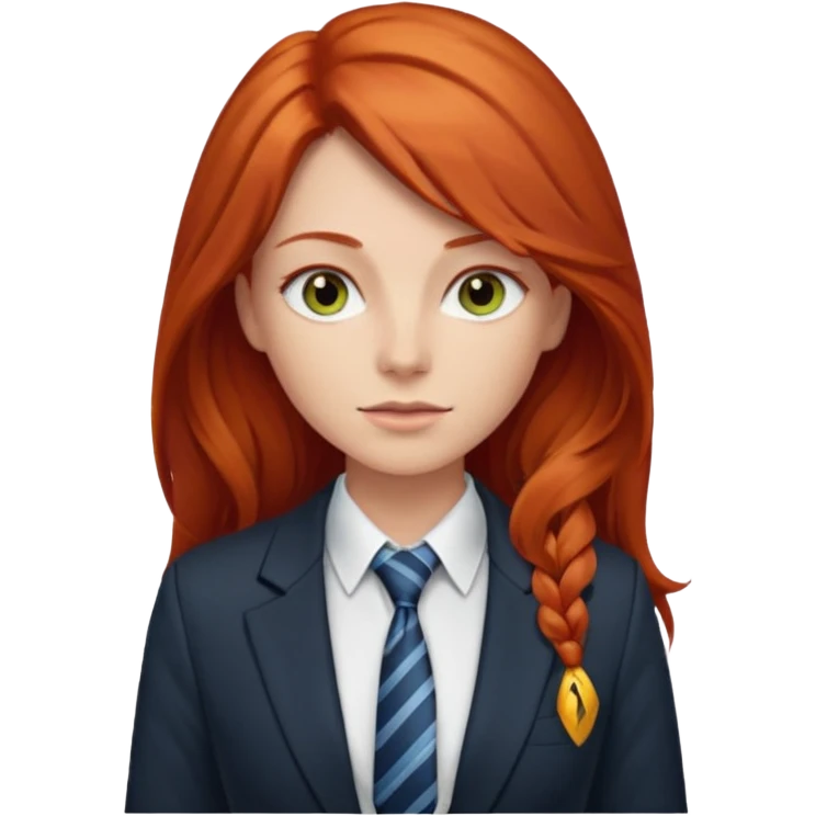 long red haired woman with tie, t-shirt and blazer emoji