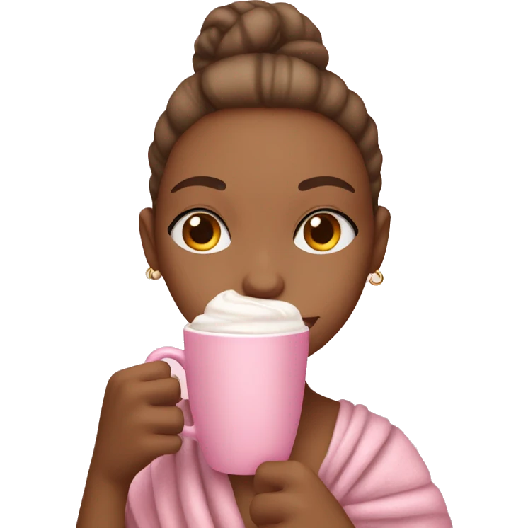 girl with a pastel pink towel sipping on a latte in a pink mug emoji