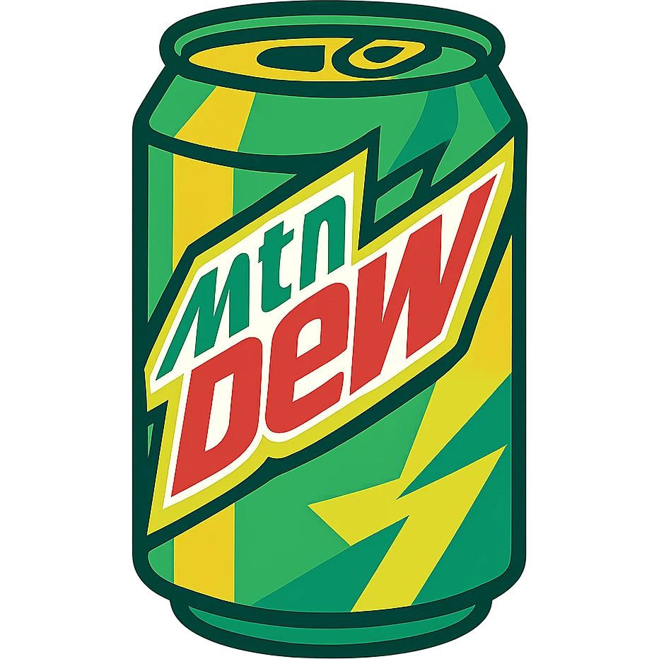 a can of Mountain Dew, vibrant, energetic, green and yellow colors emoji