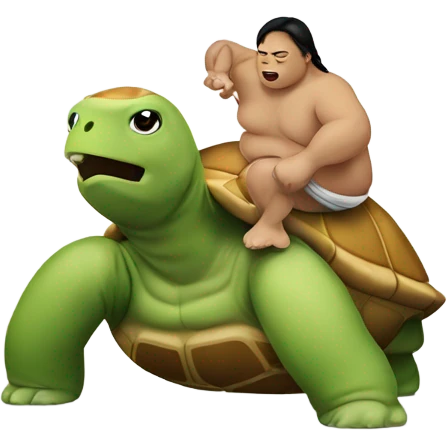 Sumo wrestler wrestling a turtle and losing emoji