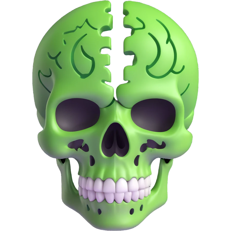 cut-up skull with green brain inside emoji