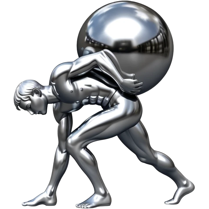 sorayama Sisyphus carrying big sphere on his back sculpture emoji