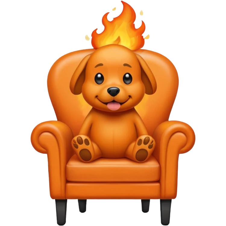 A cartoon orange dog on chair sitting in a house on fire and saying I'm fine emoji