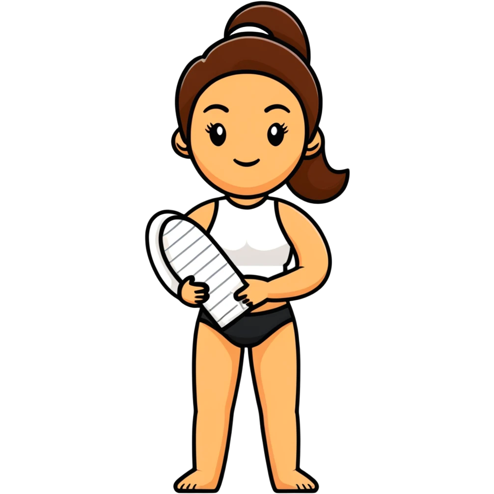 light skintone woman with brown hair holding a tanning mitt emoji