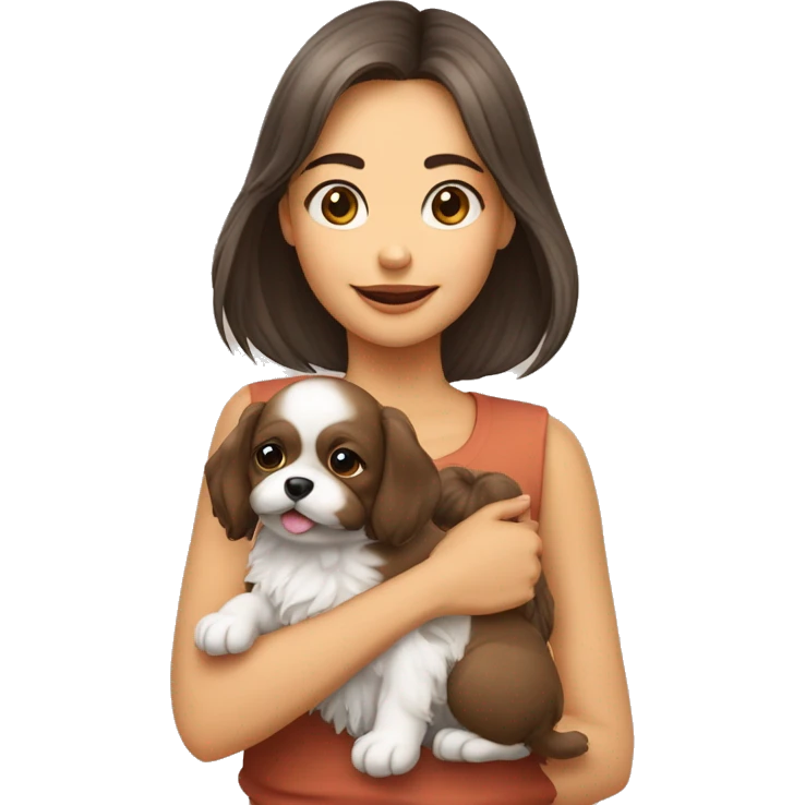 Menina com uma cachorra shitzu de laço cor clara  emoji