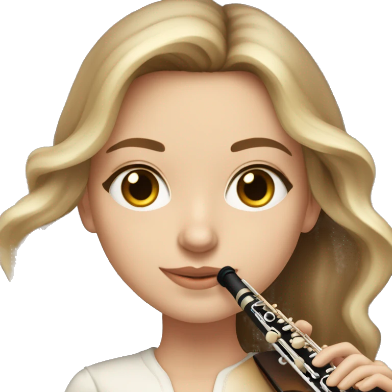 White girl with long voluminous brown hair with blonde highlights balayage who plays the flute emoji