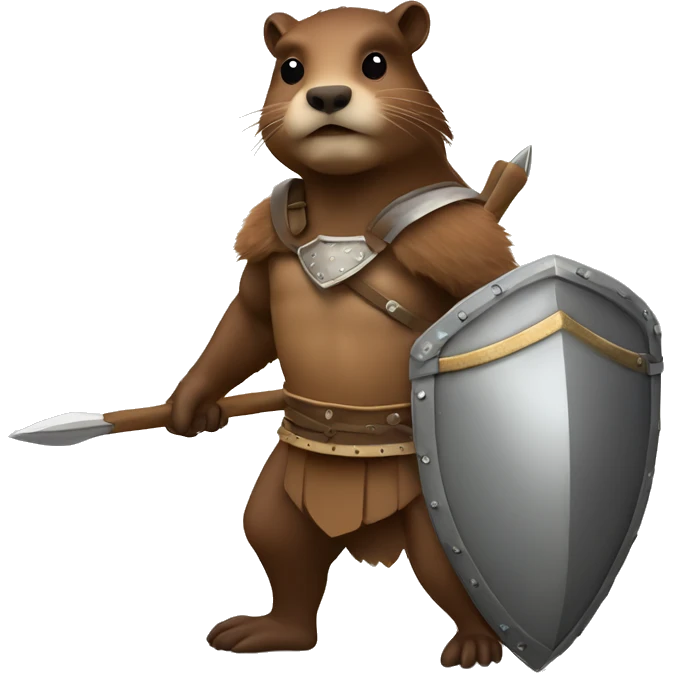 Beaver warrior, spear, shield, armour emoji