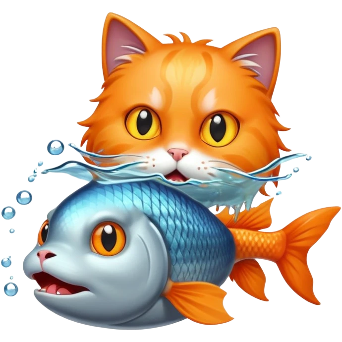 Cat fighting fish emoji