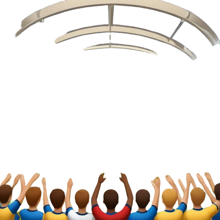 An icon showing a large, beautiful indoor stadium with soccer players on the field, actively playing. Fans cheer from the stands, creating a vibrant and energetic atmosphere. Bright lights shine down on the action, symbolizing the excitement of live sporting events. Transparent background. emoji