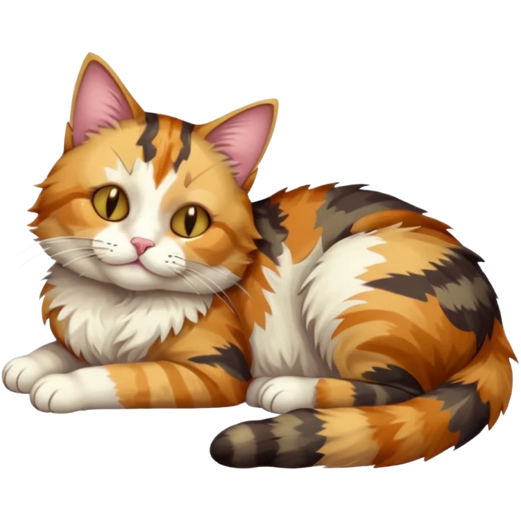 full body colourful light patched calico tabby cat with hazel eyes sleeping emoji