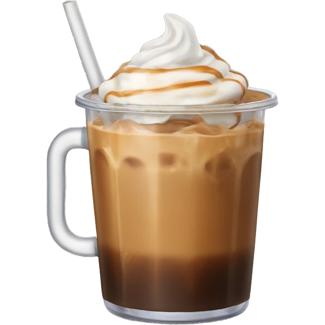 Caramel iced coffee in a clear cup with straw emoji