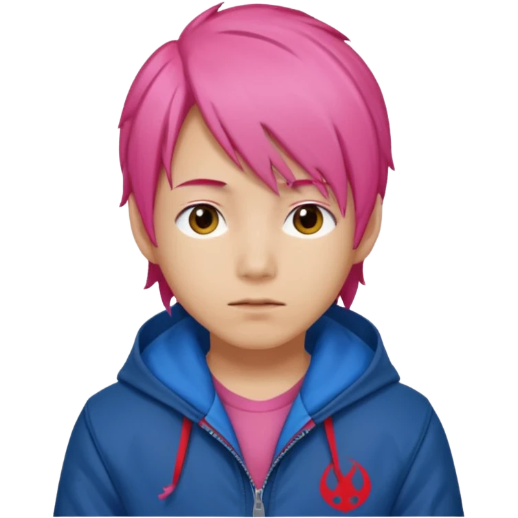 yuiji itadori jjk avec cheveux rose veste bleu capuche rouge emoji