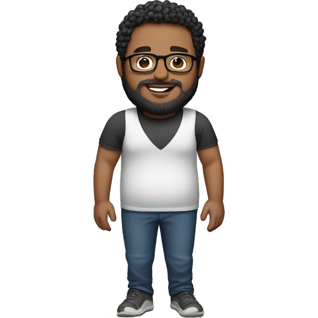 An overweight instructor with medium brown skin, a beard, fade haircut on the sides with curly hair on top, and wearing glasses emoji