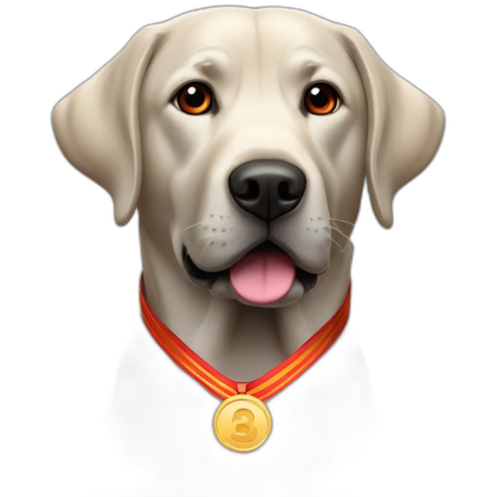 Labrador couleur noir avec un bandeau rouge et une médaille emoji