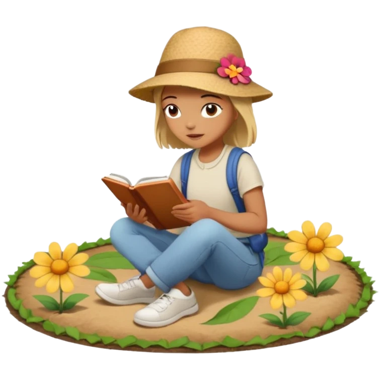someone who's walking on a path and the person is reading a panel to learn about a flower. the person is redaing a panel which is on the ground emoji