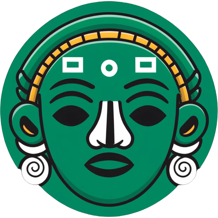 Refined Mayan face emoji showing emotions, elegant design, exclusively dark green and white colors emoji