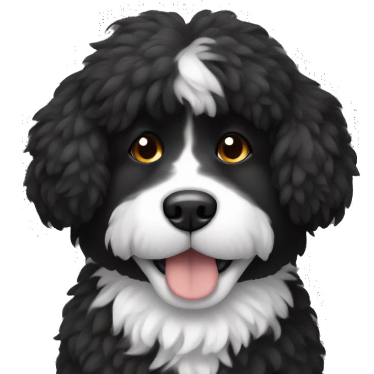 Fluffy black medium sized dog with white on its chest emoji