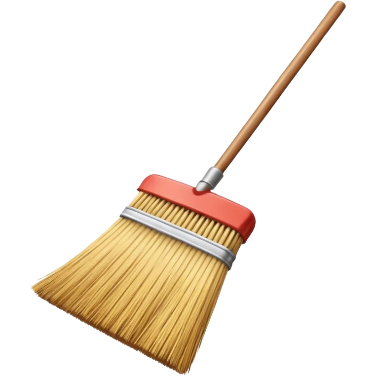 traditional broom with wooden handle cleaning dust from a carpet, straw bristles sweeping visible dust particles, vintage household cleaning tool, simple retro style, 3D cartoon, mobile game icon style, centered composition, clean background, no people, no animals, no text, no watermark emoji