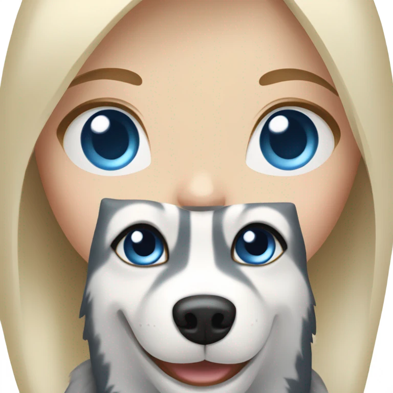 Blonde girl with blue eyes with a gray Husky emoji