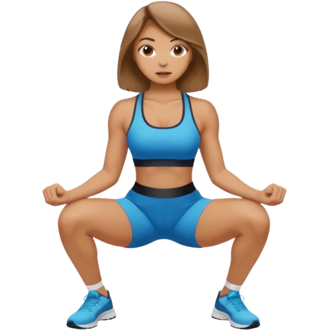 Beautiful woman with light brown shoulder length hair popping a squat without any weights emoji