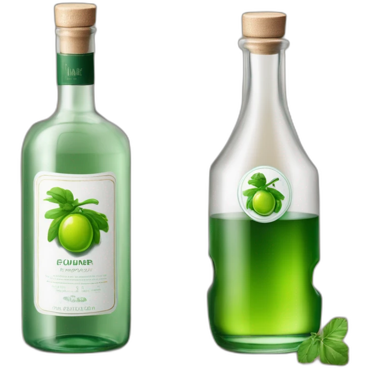 grüner schnaps in länglicher flasche mit einem bergdorf auf dem etikett und dem namen "lauterbacher tropfen" emoji