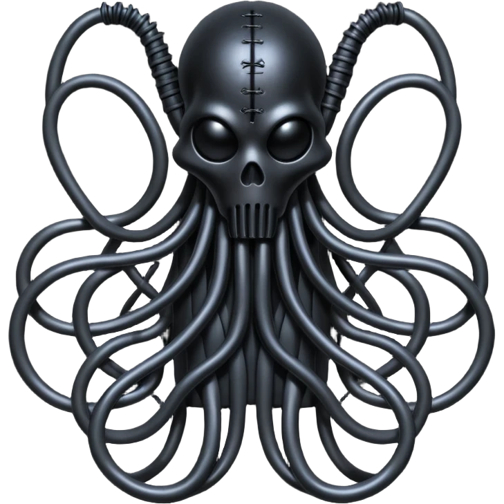 network of dark black wires and tubes forming a surreal occult creature, wrapped in black rags and bondage, Giger-inspired emoji
