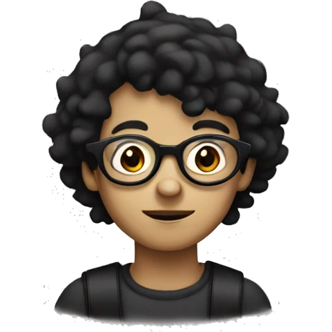 A boy with black hair behind his ears, black thin round glasses. Wearing a clown coulored costume. emoji