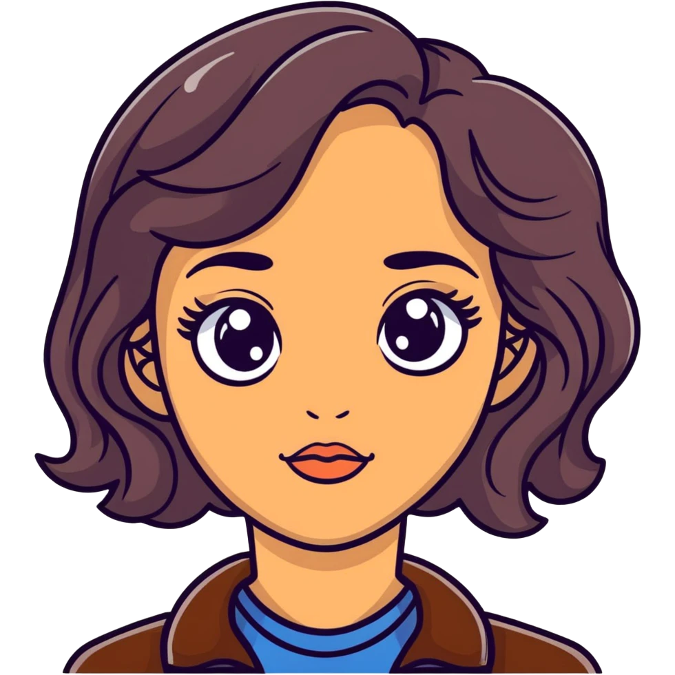 woman face with big eyes, medium skin tone, and dark wavy hair emoji