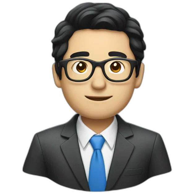 Businessman with black hair, blue with glasses and laptop emoji