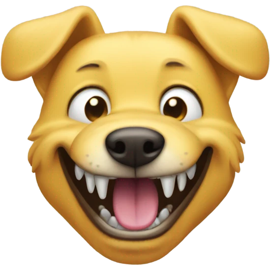 Yellow dog with really bad teeth and a big smile emoji