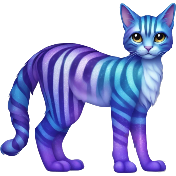 Colorful vernid fantasy creature LiLaiRa Kamirah Falvie whiskers paws full body sparkle purple blue gradient stripes braided tail feline emoji