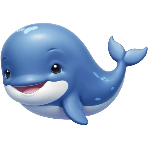 Cinematic happy baby whale, chubby rounded body, tiny smiling face, soft pastel blue hues, gentle glowing waves around, joyful and soothing. emoji