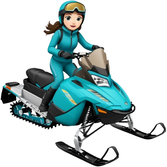 Can you create an emoji of a brunette girl on a teal polaris khaos 850 155 snowmobile with the skis up emoji