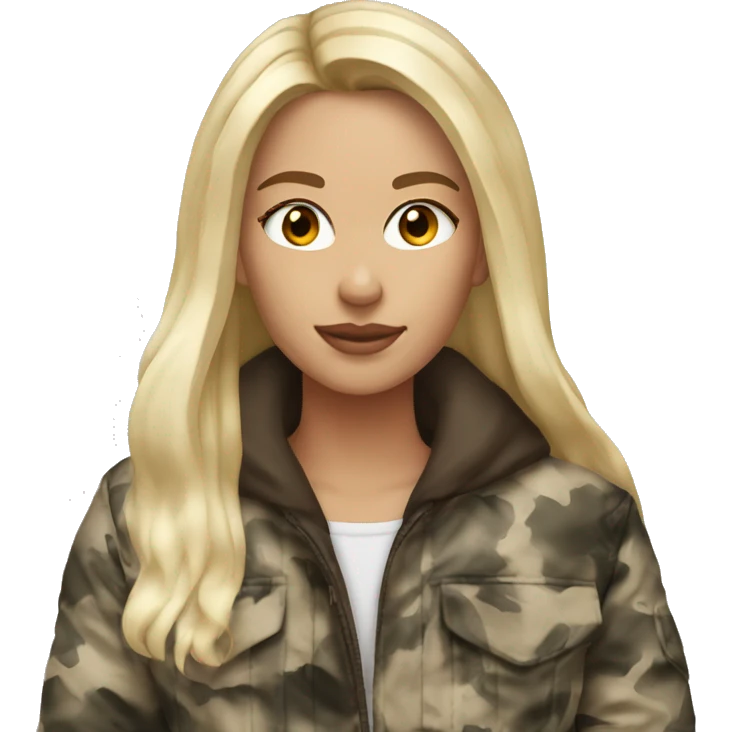 blonde girl brown eyes winter camo jacket emoji