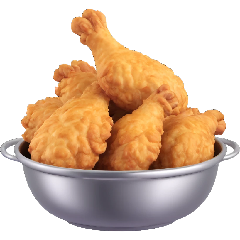 fried chicken in a silver stainless steel bowl emoji
