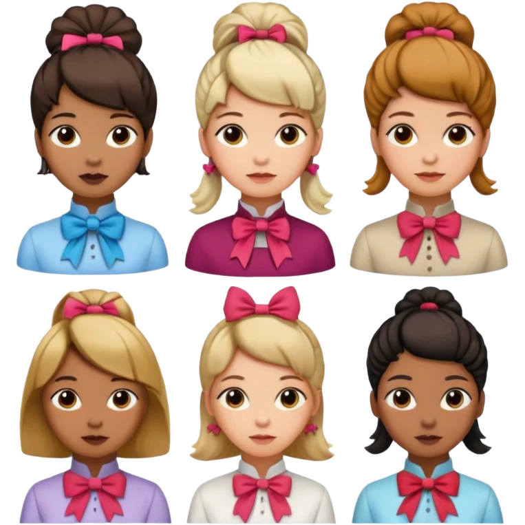 women with neckBow, different hairs. emoji