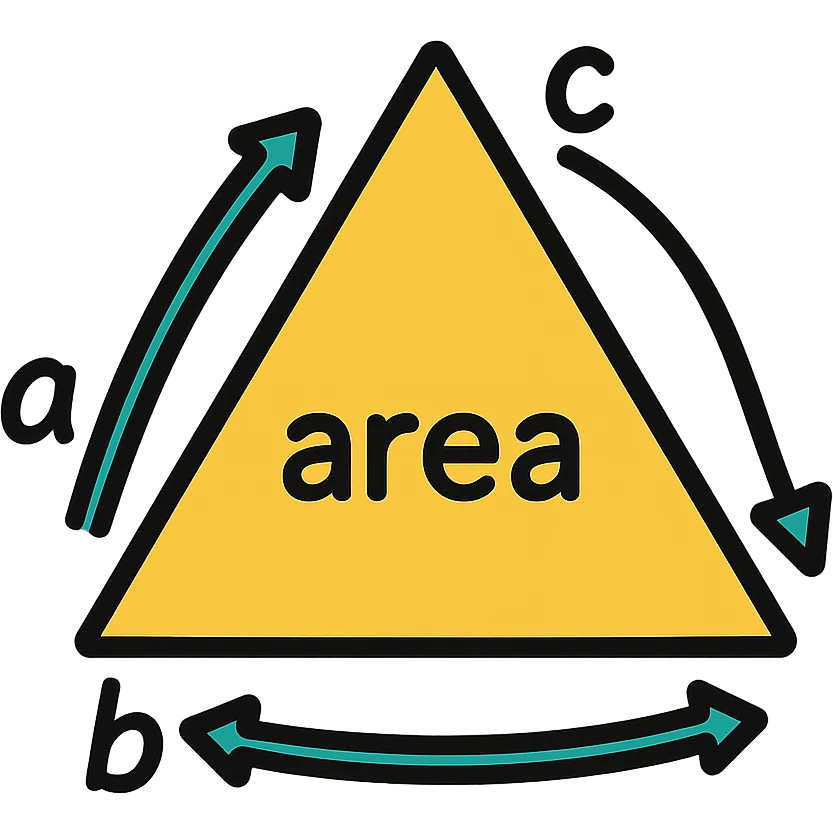 triangle with side lengths labeled, arrows around triangle for perimeter, shaded region for area, suitable for grade 4 emoji