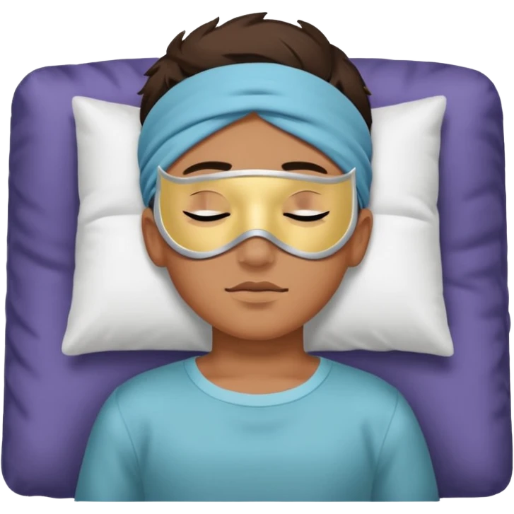 boy with a sleeping mask above head like a band 
 emoji