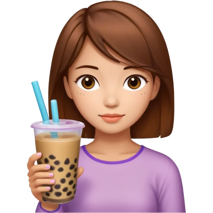 Girl with brown hair and with boba tea emoji