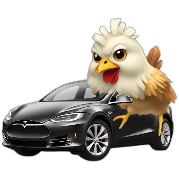 chicken driving a tesla car emoji