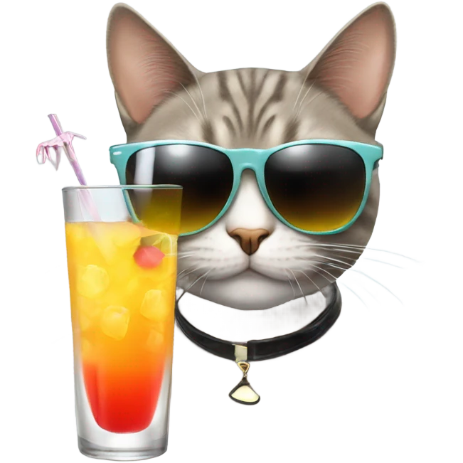 A cat drinking cocktail with sunglasses emoji