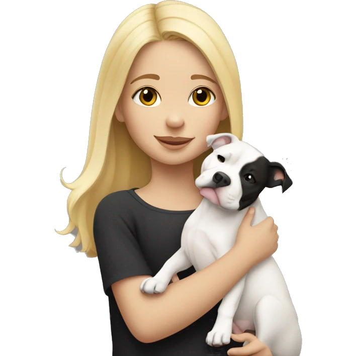 Blonde little girl hugging black and white pitbull emoji