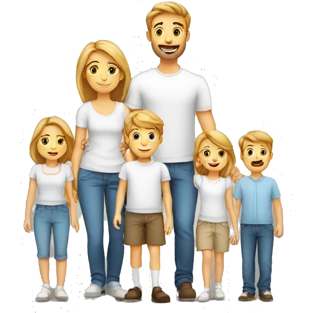 family two parents with five children European white emoji